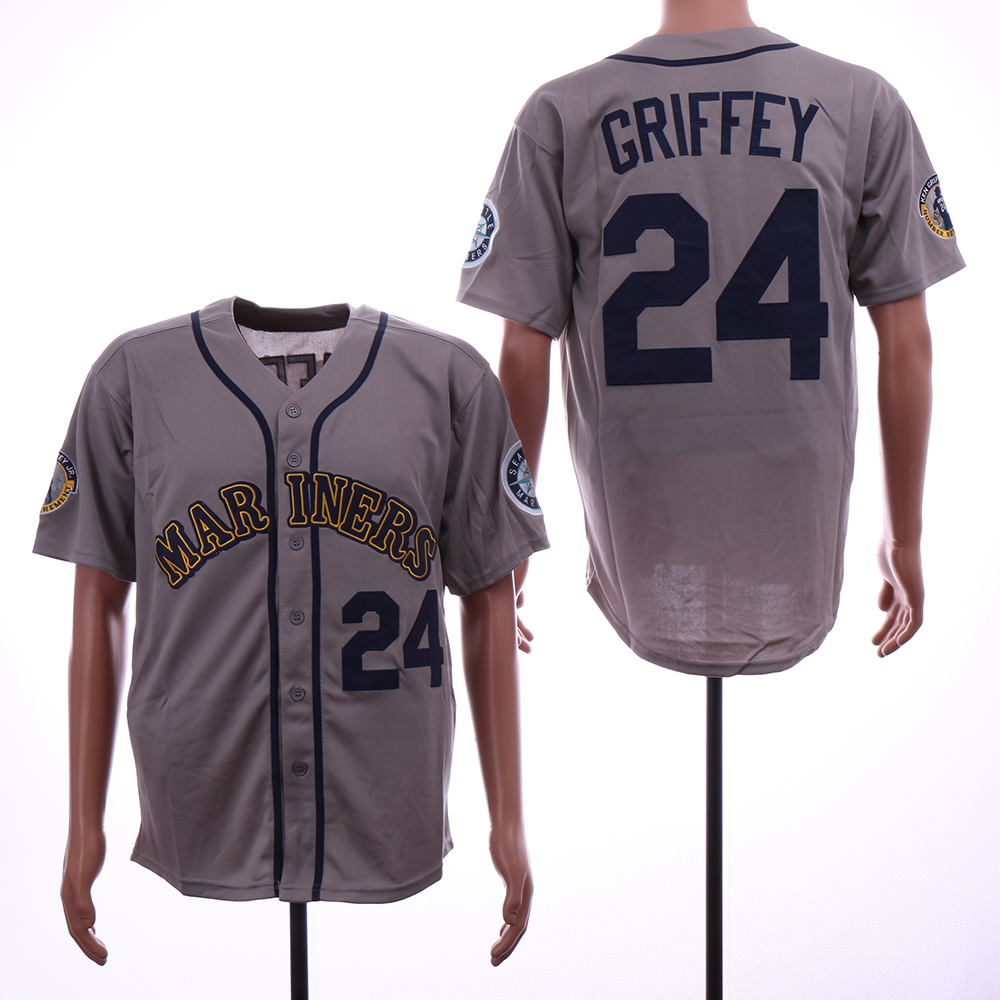 Men Seattle Mariners 24 Griffey Grey Throwback MLB Jerseys
